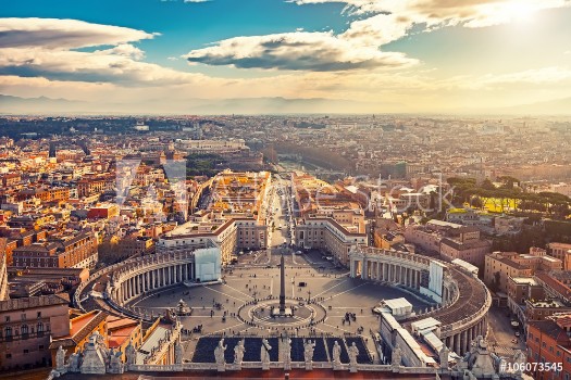 Picture of Saint Peters Square in Vatican and aerial view of Rome